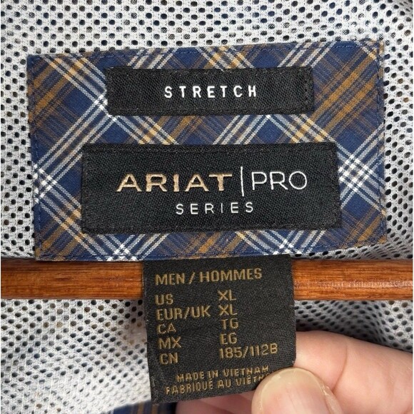 Ariat PRO Series button Front men's XL Shirt Plaid Blue Brown long sleeve Logo - Picture 4 of 10